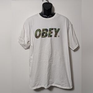Men's OBEY Traditional Font Camo White T-Shirt Size XL